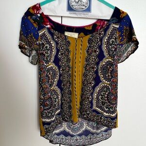 Moulinette Soeurs by Anthropologie Purple and Yellow Paisley Top